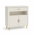 Sideboard 90 cm x 40 cm x 100 cm MDF Melamin Front gerillt mit Schublade und 2 Türen Weiß Gold Marmoroptik