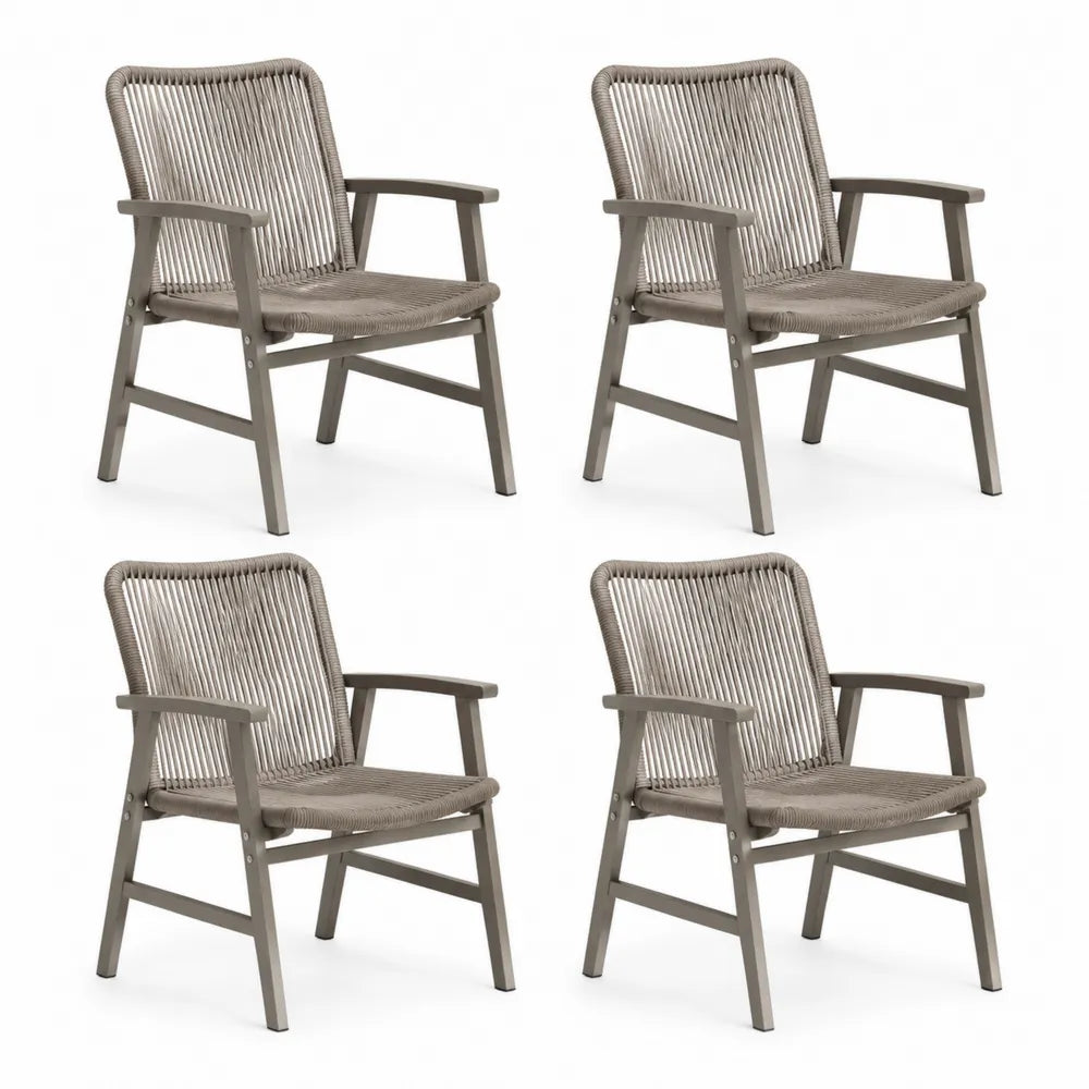 Gartenstuhl Set 4er 58 cm x 60 cm x 85 cm Beige Grau Aluminium Rahmen mit Seilgeflecht und Armlehnen