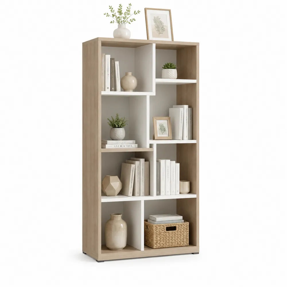 Bücherregal 80 x 30 x 180 cm MDF Spanplatte Beige Weiß Holzoptik asymmetrische Fächer rechteckig