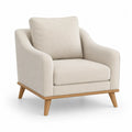 Polstersessel Beige Stoff Holzrahmen rechteckig Armlehnen Holzbeine