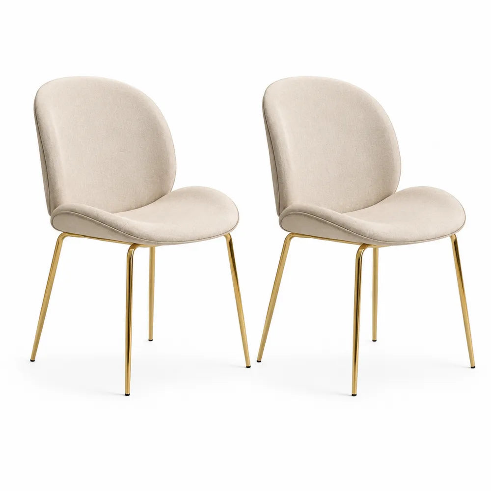 Esszimmerstühle 2er Set 50 cm x 55 cm x 85 cm Beige Stoff Polster Metallgestell Goldfarben ohne Armlehnen