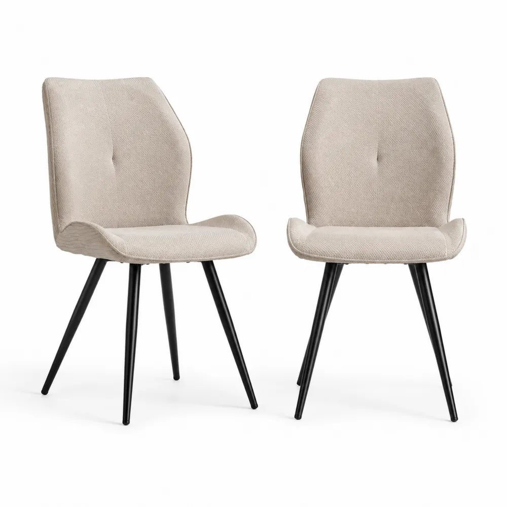 Esszimmerstühle 2er Set 45 cm x 50 cm x 85 cm Beige Stoff Schwarz Metallgestell ohne Armlehnen