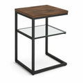 Beistelltisch C Form 45 x 35 x 60 cm Walnussoptik Schwarz Metallrahmen Glasablage Rechteckig MDF