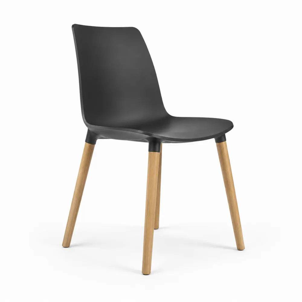 Esszimmerstuhl Sitzschale PP Kunststoff Schwarz Beine Massivholz Natur 46 cm x 52 cm x 82 cm Sitzhöhe 45 cm