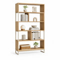 Bücherregal Standregal 80 x 30 x 180 cm Holz Dekor Natur mit weißen Metallrahmen offenen Fächern rechteckig