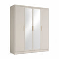 Kleiderschrank 4-türig 200 x 200 x 60 cm MDF Beige Spiegeltüren Goldgriffe rechteckig