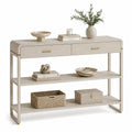 Konsolentisch 120 x 35 x 80 cm MDF Holzwerkstoff Beige Metallgestell rechteckig 2 Schubladen offene Ablageflächen Goldakzente