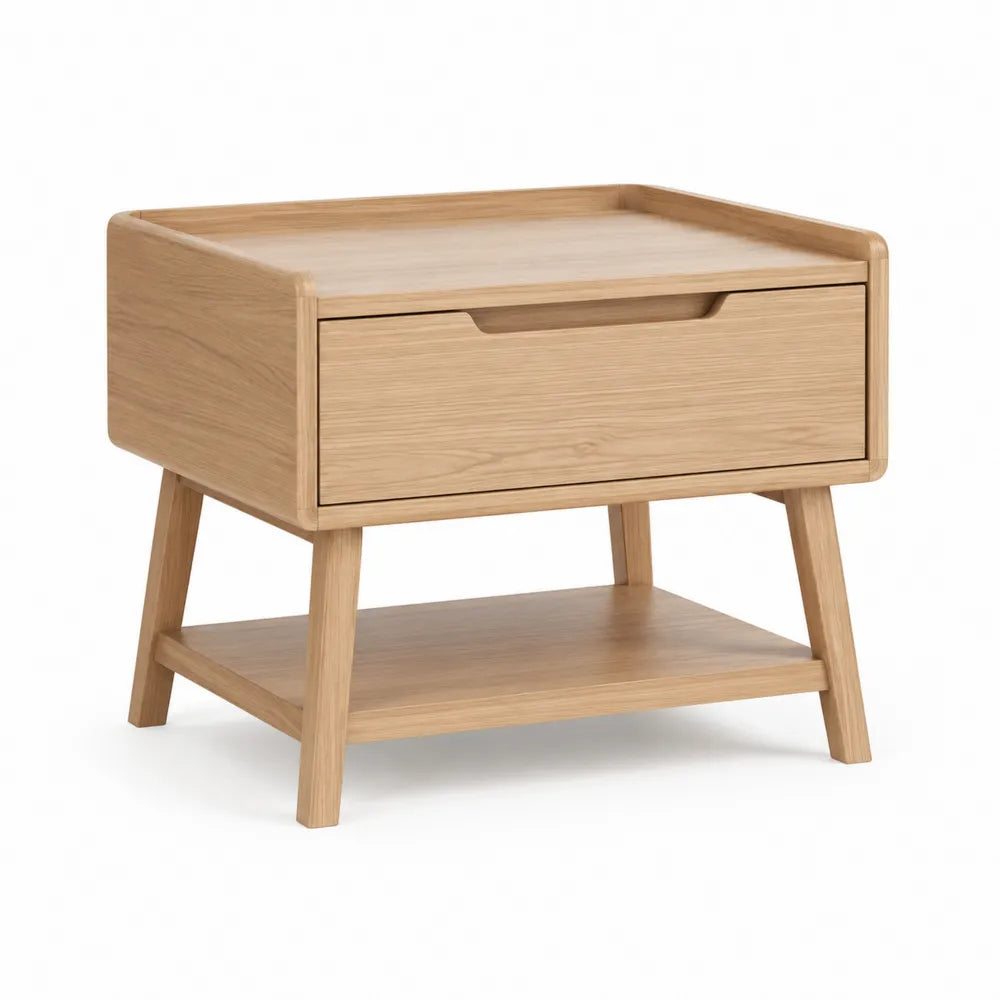 Beistelltisch Nachttisch 45 cm x 35 cm x 50 cm Rechteckig Eiche Naturholz MDF mit Schublade und Ablageboden
