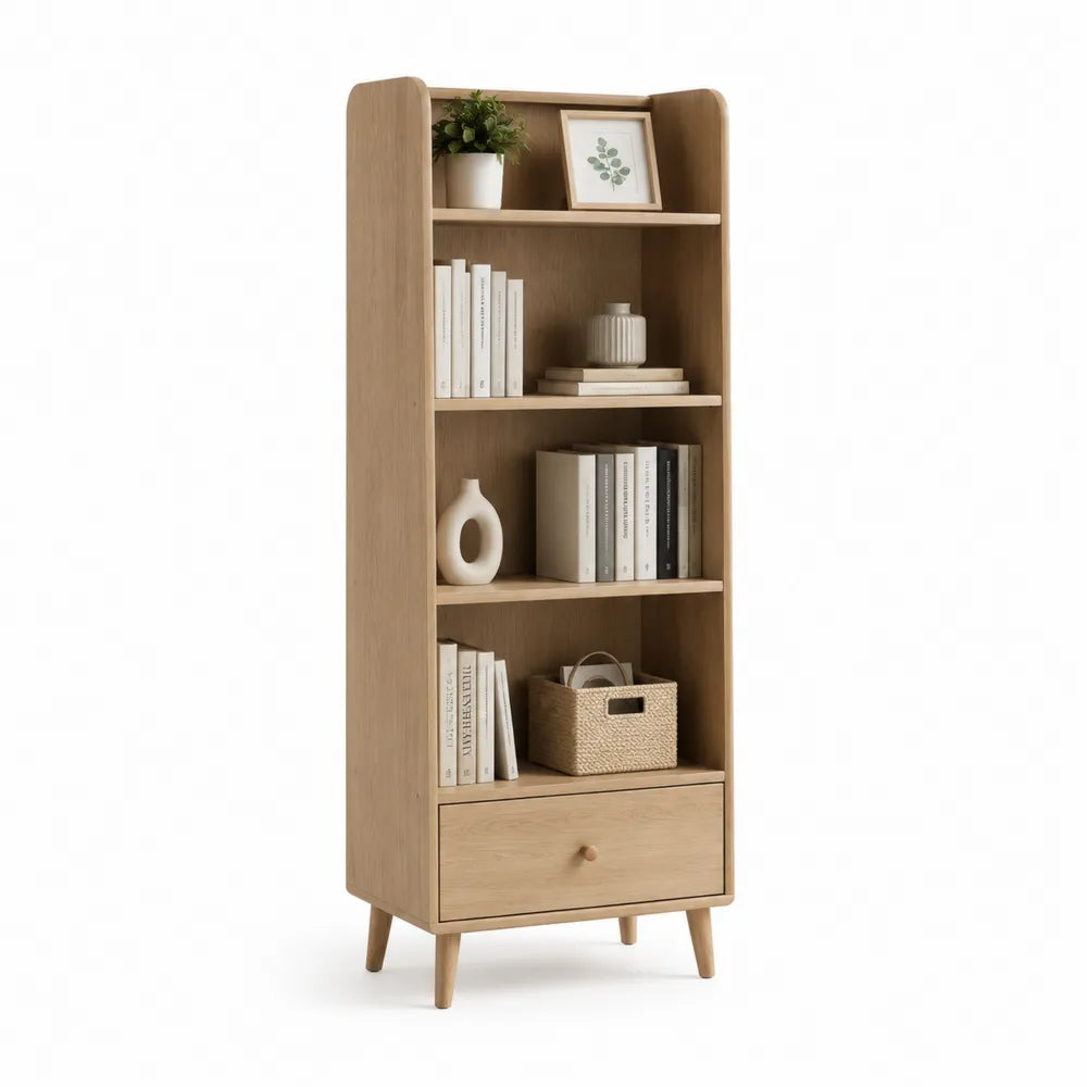 Bücherregal 60 x 35 x 180 cm Holz Natur rechteckig mit 3 offenen Fächern und Schublade