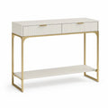 Konsolentisch 120 cm x 35 cm x 80 cm Rechteckig MDF Beige Weiß Gold Metallgestell mit 2 Schubladen und Ablageboden